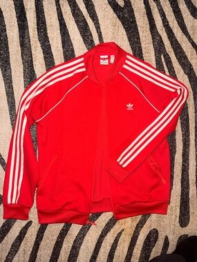 adidas Red Track Jacket with White Stripes